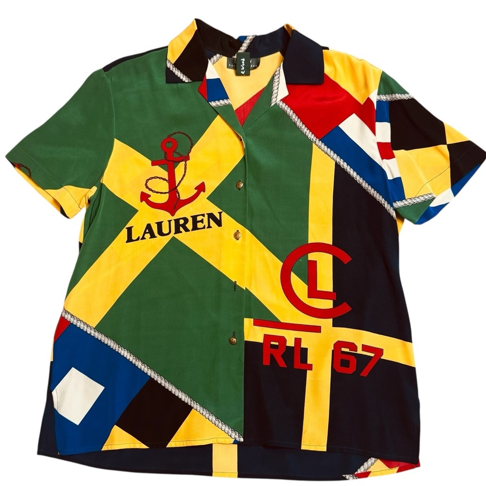 Vintage Lauren Ralph Lauren Silk Nautical Colorful Blouse Top size M